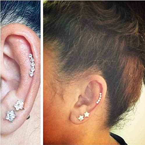 ONE PIECE Sterling Silver CZ Bar Stud Earring Cartilage CZ Stud Earring