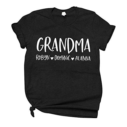 Personalized Grandma Shirt Custom Grandma with Grandkids Name T-Shirt Family Letter Saying Print Gift for Grandma to Grandma from Grandkids Birthday Gift Black