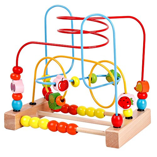YIRAN Wooden Fruits Bead Maze Roller Coaster Game Educational Toys for Toddlers Kids