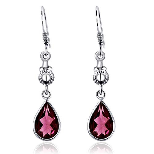 Red Garnet 6.6 Ct Pear 925 Sterling Silver Dangle Earrings Christmas Gifts For Women By Orchid Jewelry