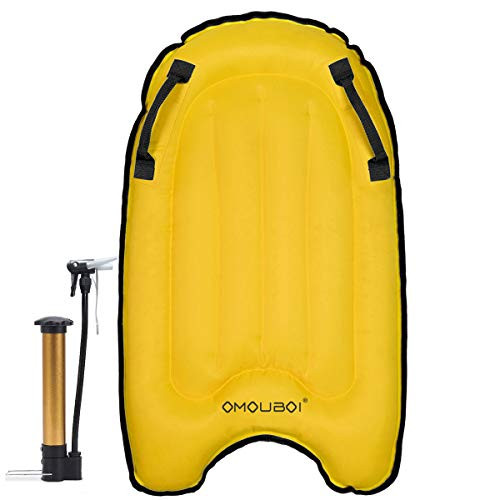 OMOUBOI Inflatable Boogie Boards for Beach Portable Bodyboard with Handles Lightweight Soft Body Boards for Kids Surfboards Pool Floats Boards for Surfing Swimming Water Fun  Yellow