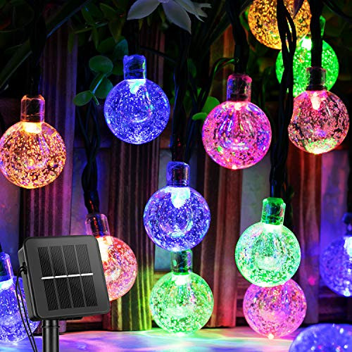 Solar String Lights Outdoor 60 Led 35.6 Feet Crystal Globe Lights with 8 Lighting Modes Waterproof Solar Powered Patio Lights for Garden Yard Porch Wedding Party Decor  Multicolor