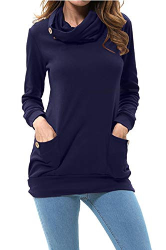 Levaca Womens Long Sleeve Pullover Sweatshirts Tunic Tops for Leggings Navy L