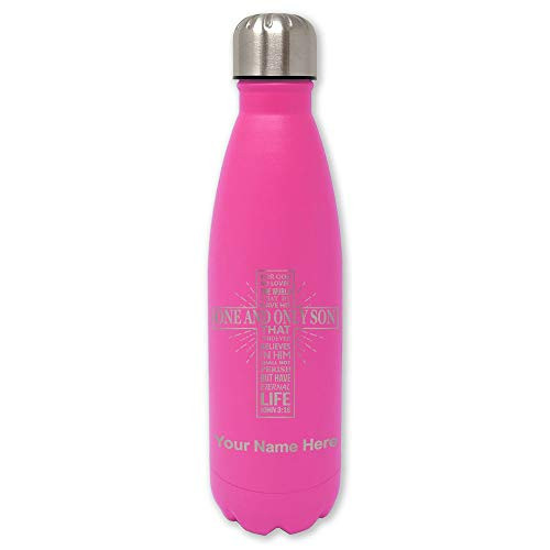 LaserGram Double Wall Stainless Steel Water Bottle Bible Verse John 3-16 Personalized Engraving Included  Rose Pink