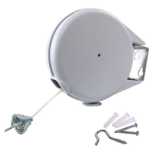 Shiaon Outdoor Retractable Clothesline - 40ft Single Portable Cloths Line Laundry Indoor Adjustable PVC Clothesline - Easy Installation - Hang Wet or Dry Laundry Heavy Duty Clothes Drying Rack (White)