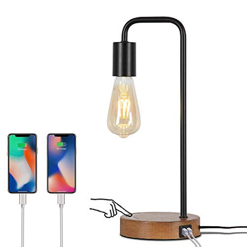 Touch Control Industrial Desk Lamp  Dimmable Bedside Lamp with Faux Wood Base Nightstand Table Lamp Office Work Lamp for Living Room Bedroom Office College Dorm Included 3 Way Bulb