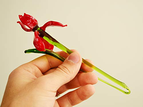 Red Glass Iris Flowers Figurine Blown Iris Flower Iris Sculpture Art Glass Iris Flower Murano Long Stem Iris Flowers Garden Iris Ornaments