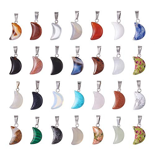 FASHEWELRY 50Pcs Crescent Moon Shaped Mixed Stone Pendants Healing Crystal Quartz Chakra Reiki Gemstone Charms for Necklace Jewelry Making Hole 2x7mm FASHEWELRY 50Pcs Crescent Moon Shaped Mixed Stone Pendants Healing Crystal Quartz Chakra Reiki Gemstone Charms for Necklace Jewelry Making Hole 2x7mm