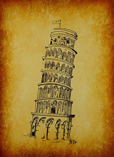 Leaning Tower of Pisa Gold Leaning Tower Of Pisa Italian Print Old World Artwork Original Artwork Sketch painting Gift idea Holiday Gift Birthday Gift Gift under 20 Italian Art
