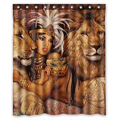 FMSHPON African Woman and Lions Beautiful Woman Bathroom Waterproof Shower Curtain Size 60(w) x72(h) inches FMSHPON African Woman and Lions Beautiful Woman Bathroom Waterproof Shower Curtain Size 60(w) x72(h) inches