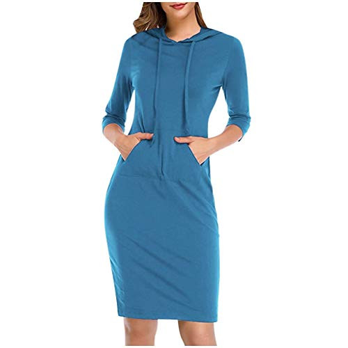 Hengshikeji Women Long Sleeve Pullover Hoodie Dress Stripe Pocket Slim Sweatshirt Casual Maxi Dress