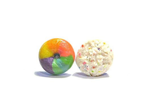 Rainbow Bagel and Sprinkle Cream Cheese Stud Earrings - Tiny Food Jewelry