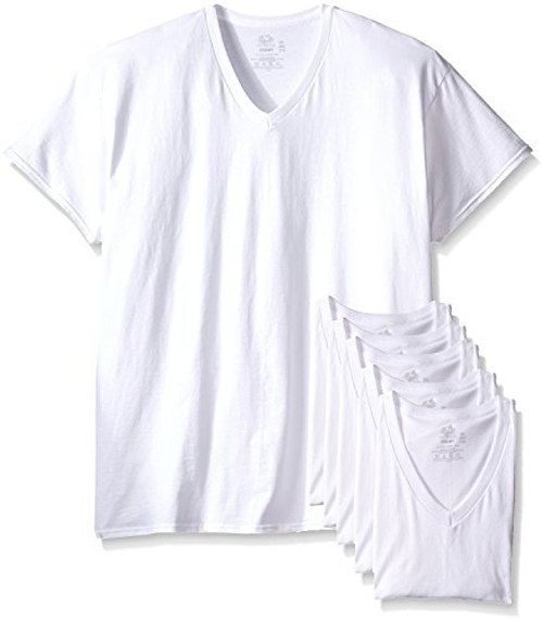 Fruit of the Loom Mens Tucked V-Neck T-Shirt  Large  42-44  Chest White  6 Pack