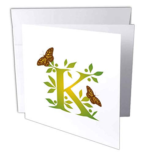 3dRose Russ Billington Monograms- Leafy Initial K - Monogram Initial K in Leafy Green and Yellow with Butterflies - 12 Greeting Cards with envelopes gc_239134_2 3dRose Russ Billington Monograms- Leafy Initial K - Monogram Initial K in Leafy Green and Yellow with Butterflies - 12 Greeting Cards with envelopes gc_239134_2