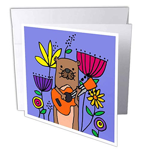 3dRose Funny Cute Sea Otter Playing Guitar in Flower Garden Abstract - Greeting Cards  gc_339731_2