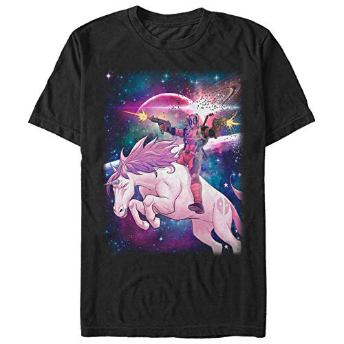 Mens Marvel Legendary Deadpool on Space Unicorn T-Shirt - Black - X Large