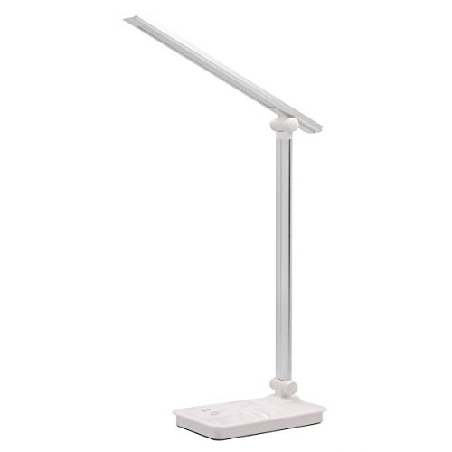 Focushop LED Desk Lamp Dimmable Eye-Caring Table Lamps Touch Control Foldable Office Lamp with USB Charging Port, 5 Color Modes with 3 Brightness Levels Each (Silver)