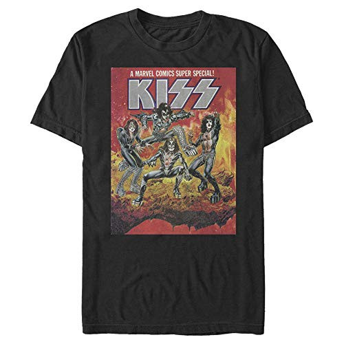 Mens Marvel KISS Flame Walkers Cover T-Shirt - Black - X Large