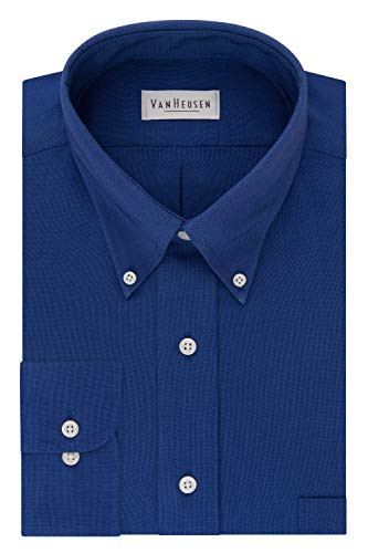 Van Heusen Mens Dress Shirt Regular Fit Oxford Solid Buttondown Collar English Blue 4X-Large