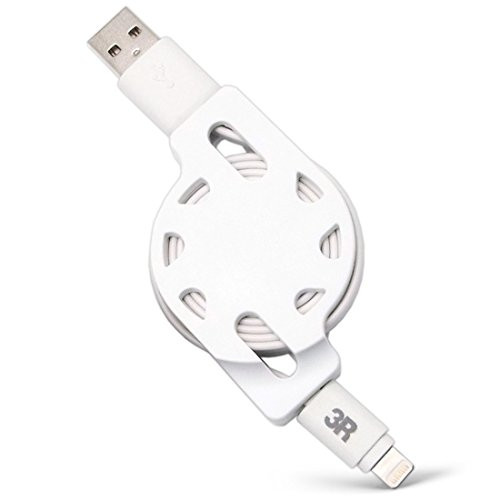 3R Retractable Lightning Cable 4Ft(1.2M) MFi Certified, Charging and Sync Works with iPhone iPad iPod - White