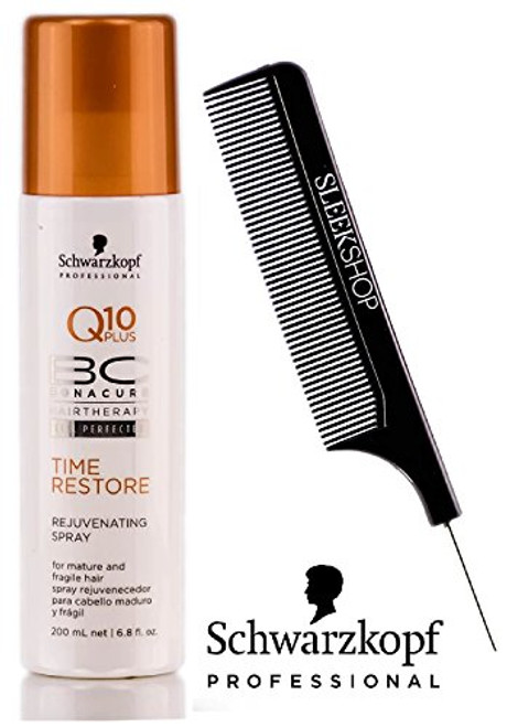 Schwarzkopf BC Bonacure Q10 PLUS Time Restore REJUVENATING SPRAY for MATURE AND FRAGILE HAIR with Sleek Steel PIn Tail Comb Leave In Conditioner 6.8 oz 200 ml Schwarzkopf BC Bonacure Q10 PLUS Time Restore REJUVENATING SPRAY for MATURE AND FRAGILE HAIR with Sleek Steel PIn Tail Comb Leave In Conditioner 6.8 oz 200 ml