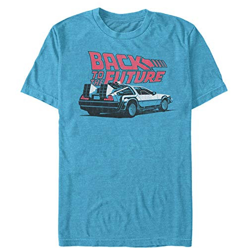 Fifth Sun Mens Back to The Future Delorean Cartoon T-Shirt - Turquoise Heather - X Large
