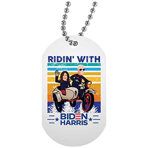Morgan Schai Ridin with Biden Harris 2020 Cool Biker Joe Sidecar White Dog Tag