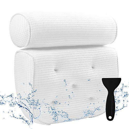 OMYSTYLE Bath Pillow for Tub Bathtub Pillows with Soft 5D Air Mesh  and  5 Large Suction Cups Quick Dry Spa Bath Pillow for Neck Head Shoulder and Back Support - Soft Non-Slip Extra Thick