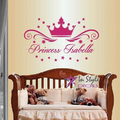 Wall Vinyl Decal Home Decor Art Sticker Princess Crown With Stars Customized Name Girl Kids  Nursery Play Room Removable Stylish Mural Unique Design 376