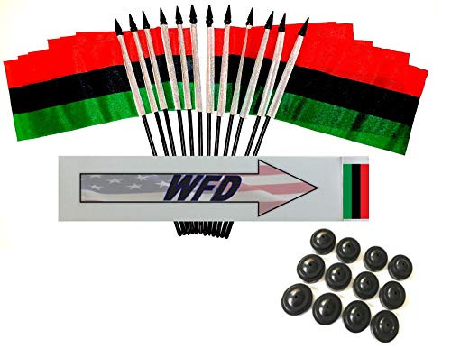 Pack of 12 4 inch x6 inch  African American Miniature Desk  and  Table Flags and Flag Stands 1 Dozen 4x6 Small Mini Stick Flags