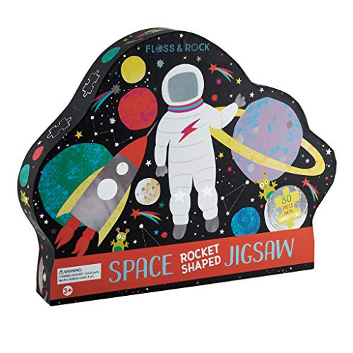 Floss  and  Rock 80-Piece Rocket-Shaped Foiled Jigsaw Puzzle - Space