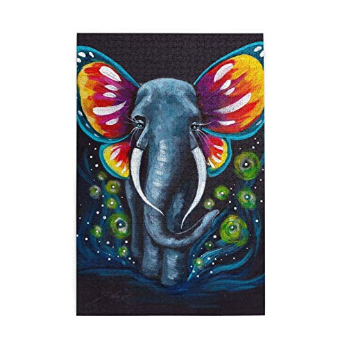 PNNUO Jigsaw Puzzles 1000 Pieces For Adults-Elephant With Butterfly Ears Jigsaw Puzzles Challenging Educational Game For Adults