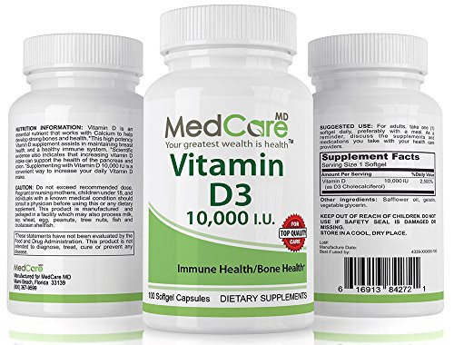 MedCareMD Doctors Clinical Vitamin D3 10000 IU 100 Softgel Capsules