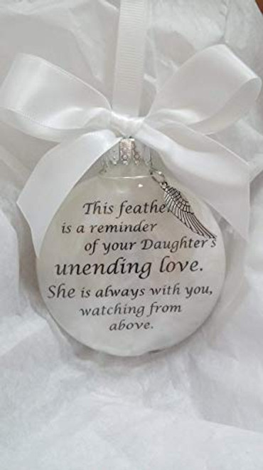 Memorial Christmas Ornament This Feather is reminder Daughters Unending Love with Angel Wing Charm Memorial Christmas Ornament This Feather is reminder Daughters Unending Love with Angel Wing Charm