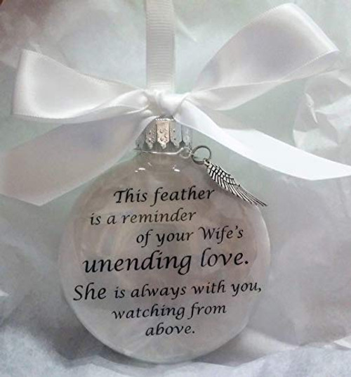 Memorial Christmas Ornament Wifes Unending Love with Feather from an Angel Wing Charm Memorial Christmas Ornament Wifes Unending Love with Feather from an Angel Wing Charm