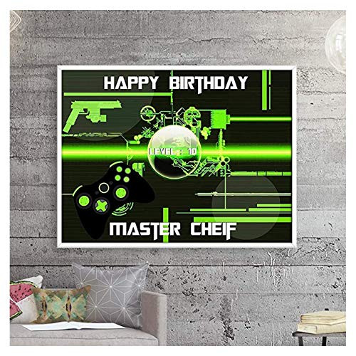 Custom Home Decor Video Game Happy Birthday Party Poster Size 24x18 36x24 48x24 and 48x36 Personalized Green Glow Digital Shooting Birthday Party Banner Wall Decor  Handmade Supply Poster Print