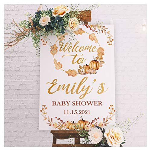 SPEEDYORDERS - Leafy Autumn Season Baby Shower Welcome Sign Baby Shower Reception Banner Custom Names Poster Handmade Party Supply Poster Print Size 24x18 36x24 and 48x36