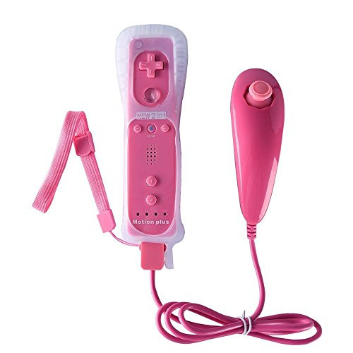 Built in Motion Plus Remote and Nunchuck Controller+Case for Nintendo Wii&Wii U (Pink)