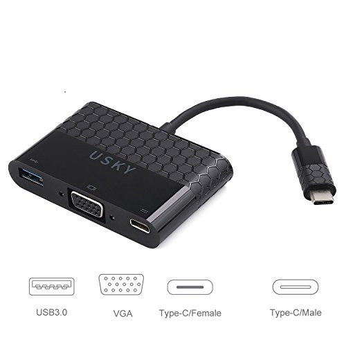 USB C to VGA Multiport Adapter, USKY USB 3.1 VGA Hub, Type C to VGA/USB-C/USB-3.0 Charging Adapter For New MacBook Pro, Google Chromebook Pixel and More Type-C Devices