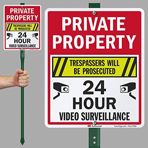 SmartSign Private Property - 24 Hour Video Surveillance Trespassers Will Be Prosecuted Sign for Lawn 12 inch x 10 inch 3M Engineer Grade Reflective Aluminum Sign with 3 Stake SmartSign Private Property - 24 Hour Video Surveillance Trespassers Will Be Prosecuted Sign for Lawn 12 inch x 10 inch 3M Engineer Grade Reflective Aluminum Sign with 3 Stake