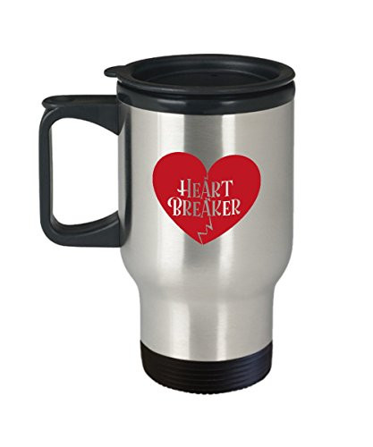Heart Breaker Travel Mugs - Funny Valentines Day Gifts - Funny Christmas Gifts - Porcelain White Travel Coffee Mug Cute Cool Ceramic Cup Travel Mugs
