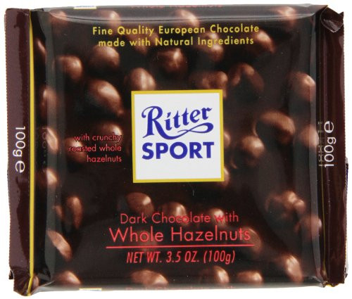 Ritter Sport Dark Chocolate with Whole Hazelnuts 3.5-Ounce Bars  Pack of 10