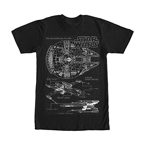 Mens Star Wars Spaceship Schematic Print T-Shirt - Black - 2X Large