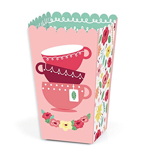 Big Dot of Happiness Floral Lets Par-Tea - Garden Tea Party Favor Popcorn Treat Boxes - Set of 12