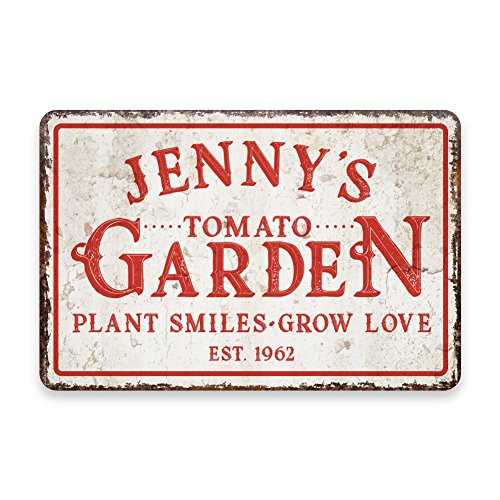 Pattern Pop Personalized Vintage Distressed Look Tomato Garden Metal Room Sign