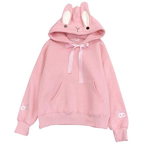Hooded Sweatshirt for Women Cute Rabbit Ears Tops Casual Solid Long Sleeve Pullover Comfort Pocket Drawstring Hoodies
