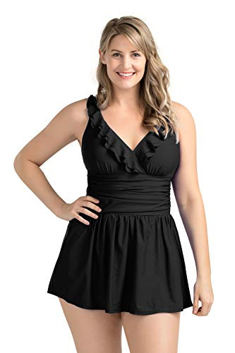 PERONA Women Plus Size Swimwear One Piece Swimdress Tummy Control Swimsuit Printed Skirt Bathing Suits  US 12 Read The Size Chart in Our Image  Mystery