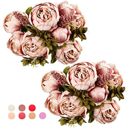 Ogrmar Vintage Artificial Peony Silk Flowers Bouquet for Decoration (Cameo Brown x2)