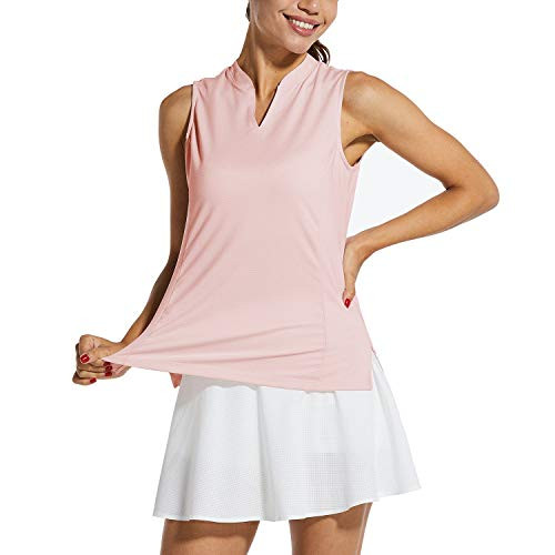 BALEAF Womens Sleeveless Golf Tank Lightweight Quick Dry Tennis Shirts UPF 40 plus  V-Neck Tank Tops Polo Pink M