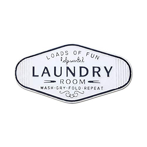NIKKY HOME 20 inch  x 10 inch  Decorative Metal Wall Plaque Sign for Laundry Room Loads of Fun White